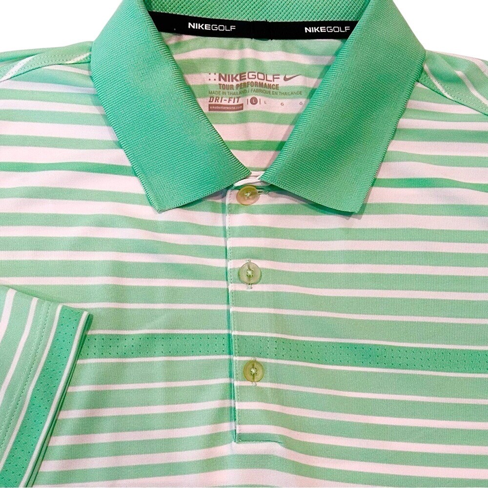 Nike Golf Tour Performance Dri-Fit Polo Shirt Men's Large Green White Striped